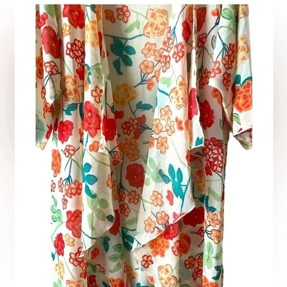 LuLaRoe | Cream Floral Sheer Waterfall Front Kimono Size M - Picture 6 of 9